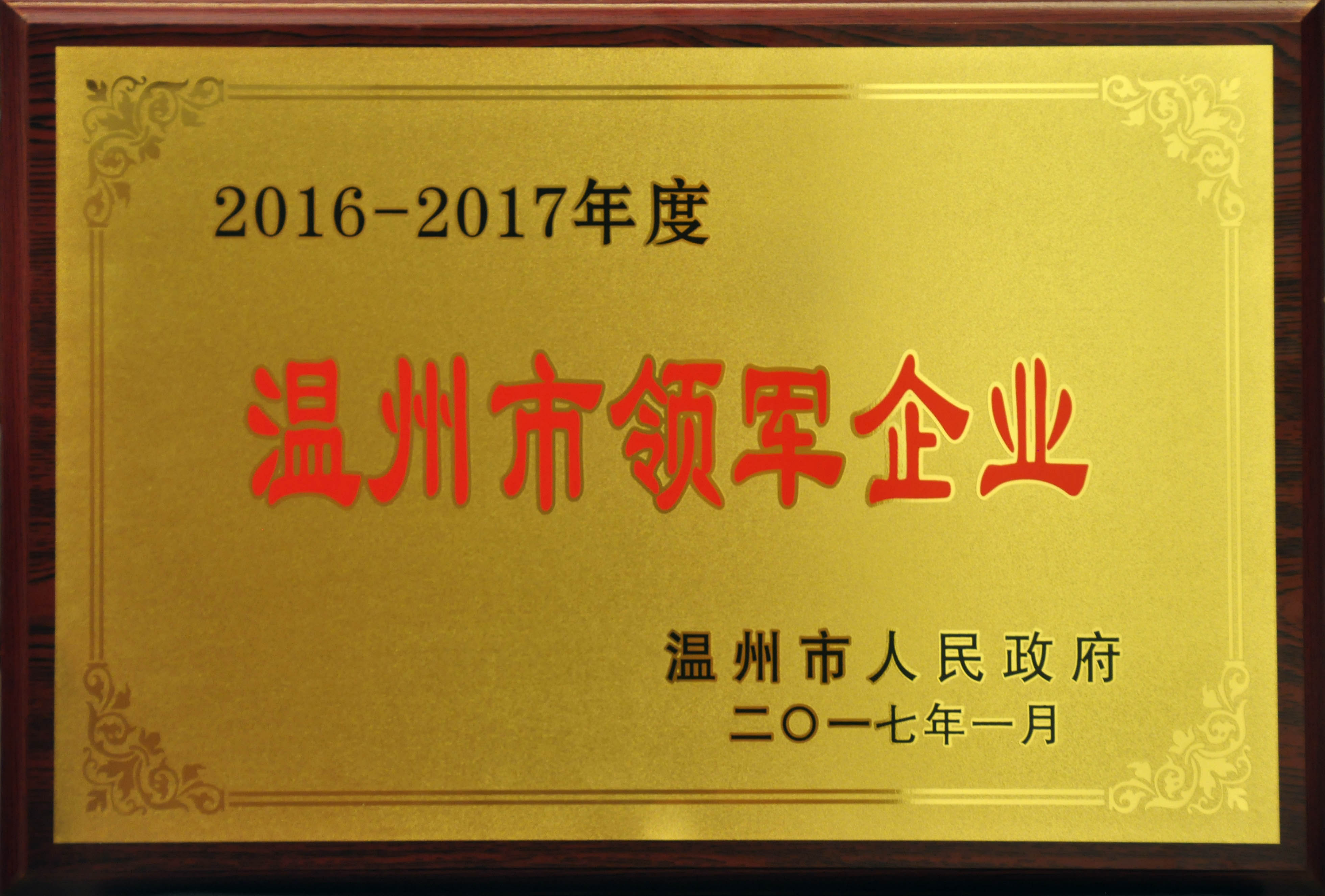 2017年金帝榮獲“溫州市領軍企業”稱號.jpg